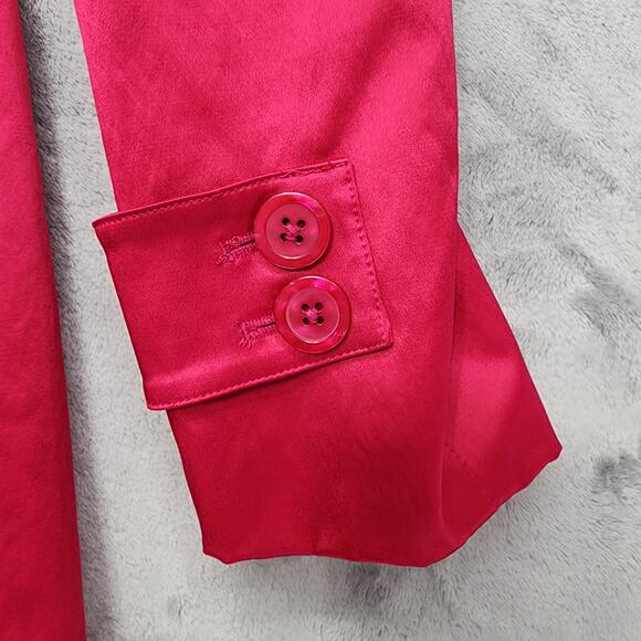 23rd Street Jacket Womens M Hot Pink Satin Sheen Double Breasted Trench Coat - Picture 2 of 11